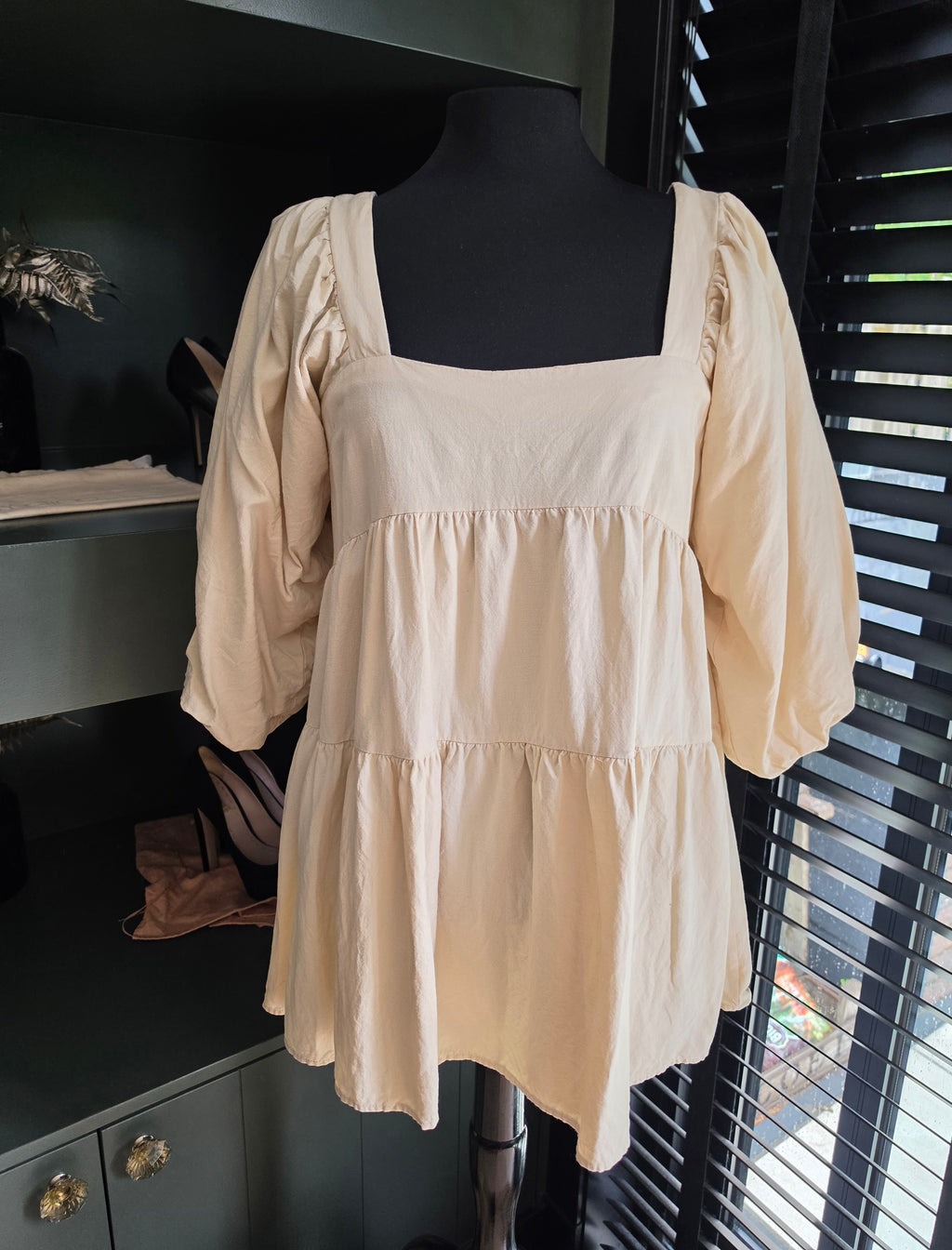 SNDYS mini jurk beige linnen 38 M tweedehands dames