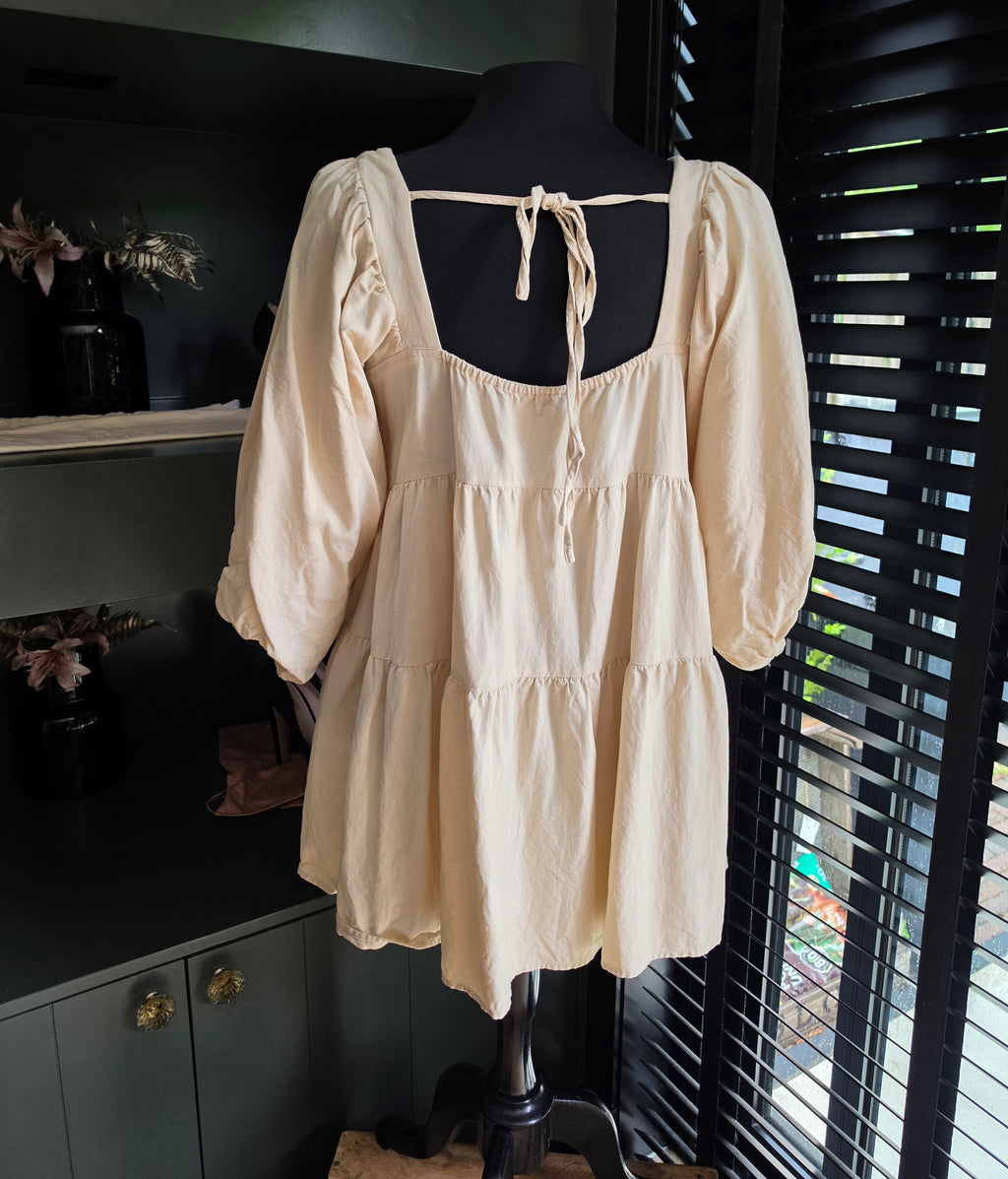 SNDYS mini jurk beige linnen 38 M tweedehands dames