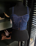 Moschino denim crop top bustier corset blauw M 38 tweedehands dames designer