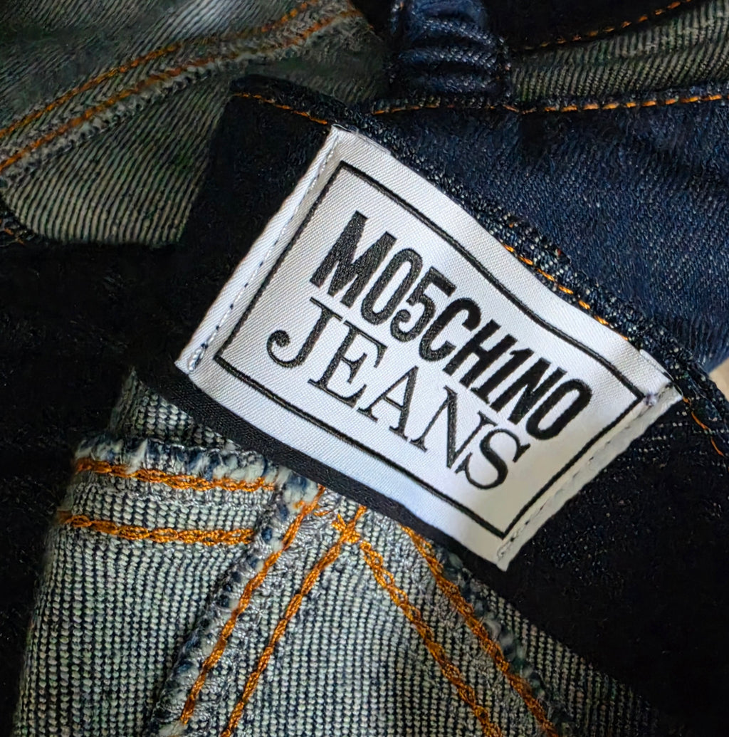 Moschino denim crop top bustier corset blauw M 38 tweedehands dames designer