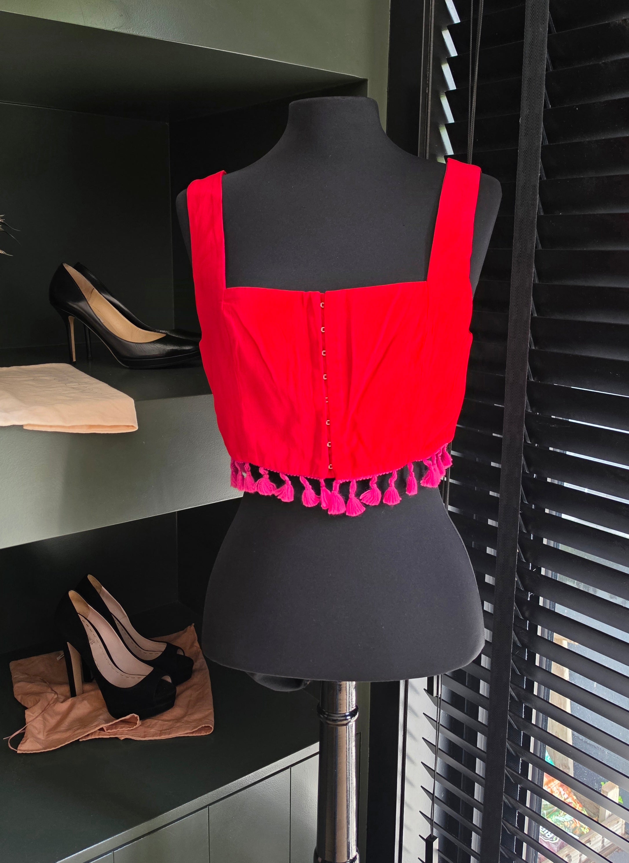 STAUD crop top rood M 38 kwastjes tweedehands dames
