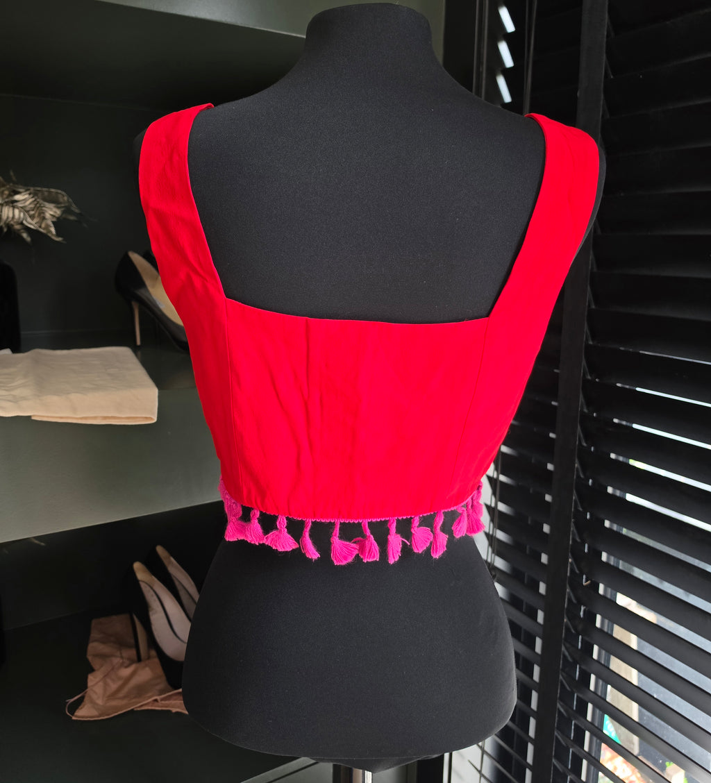 STAUD crop top rood M 38 kwastjes tweedehands dames