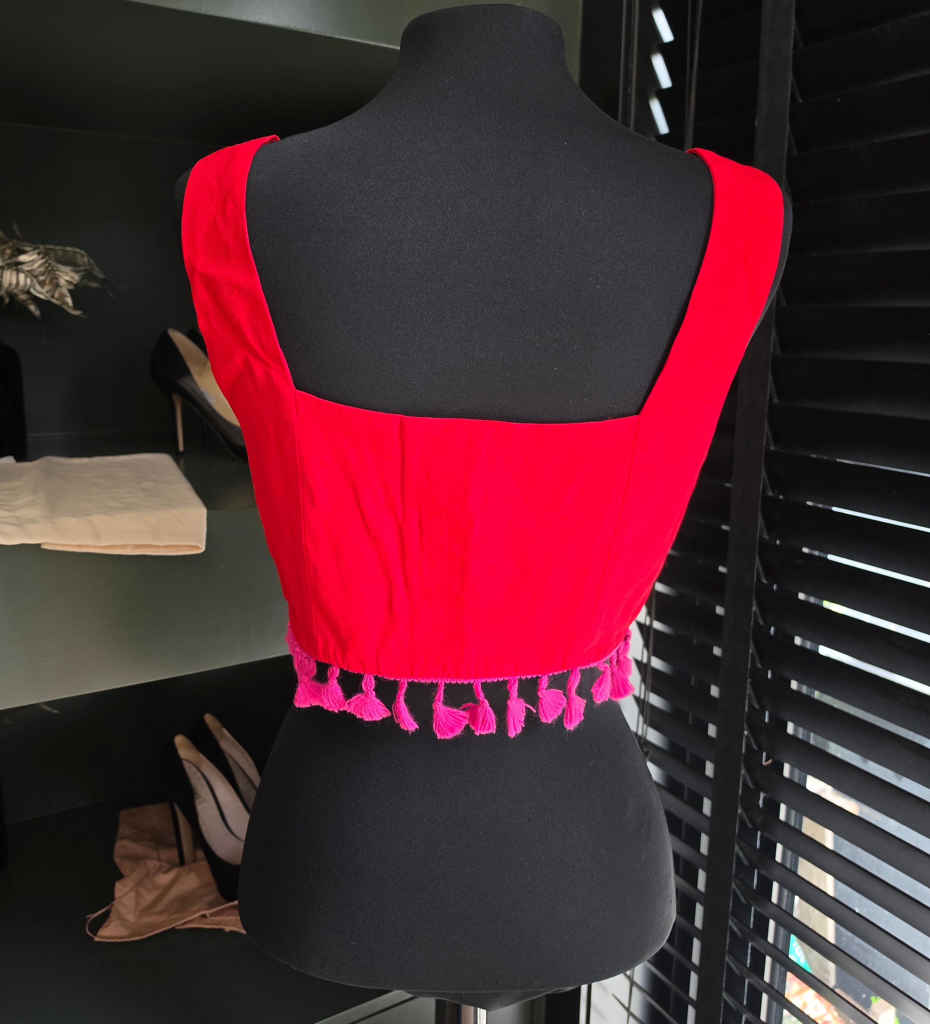STAUD crop top rood M 38 kwastjes tweedehands dames