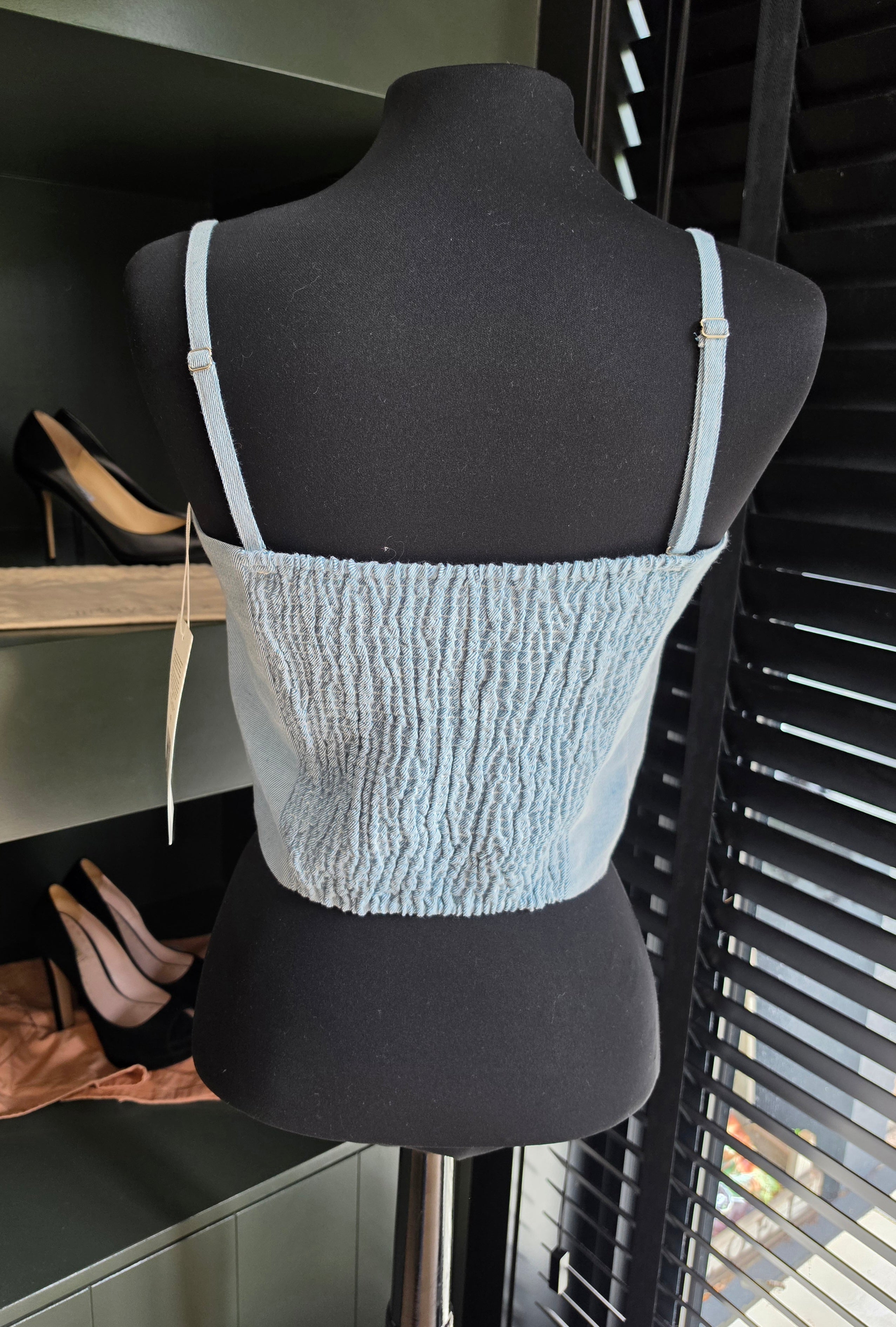 Rabens Saloner crop top blauw linnenmix 38 M tweedehands dames designer