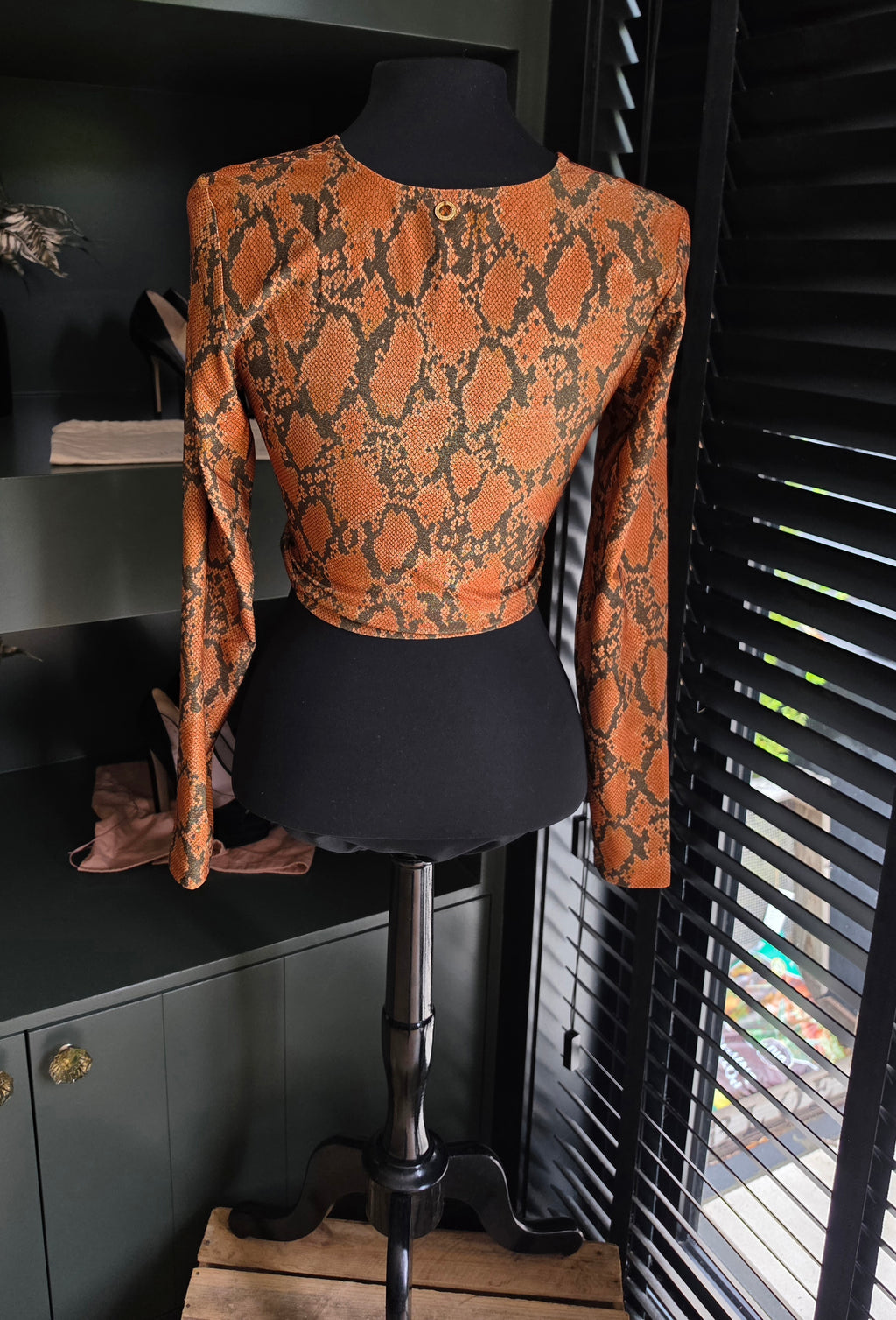 Hanne Bloch snake crop top bruin zwart S 36 tweedehands dames designer