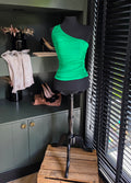 Hanne Bloch one shoulder top groen S 36 tweedehands designer dames