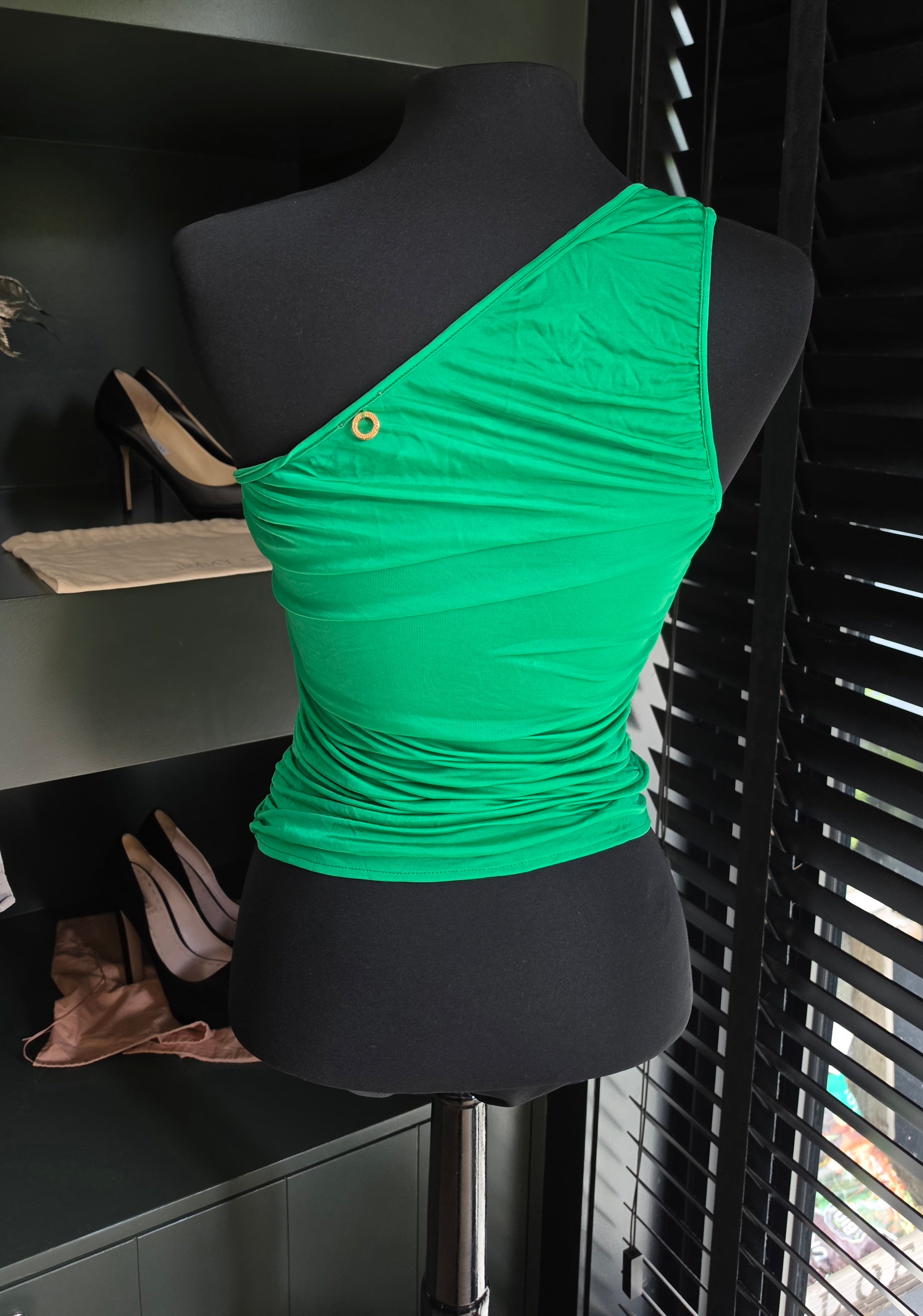 Hanne Bloch one shoulder top groen S 36 tweedehands designer dames