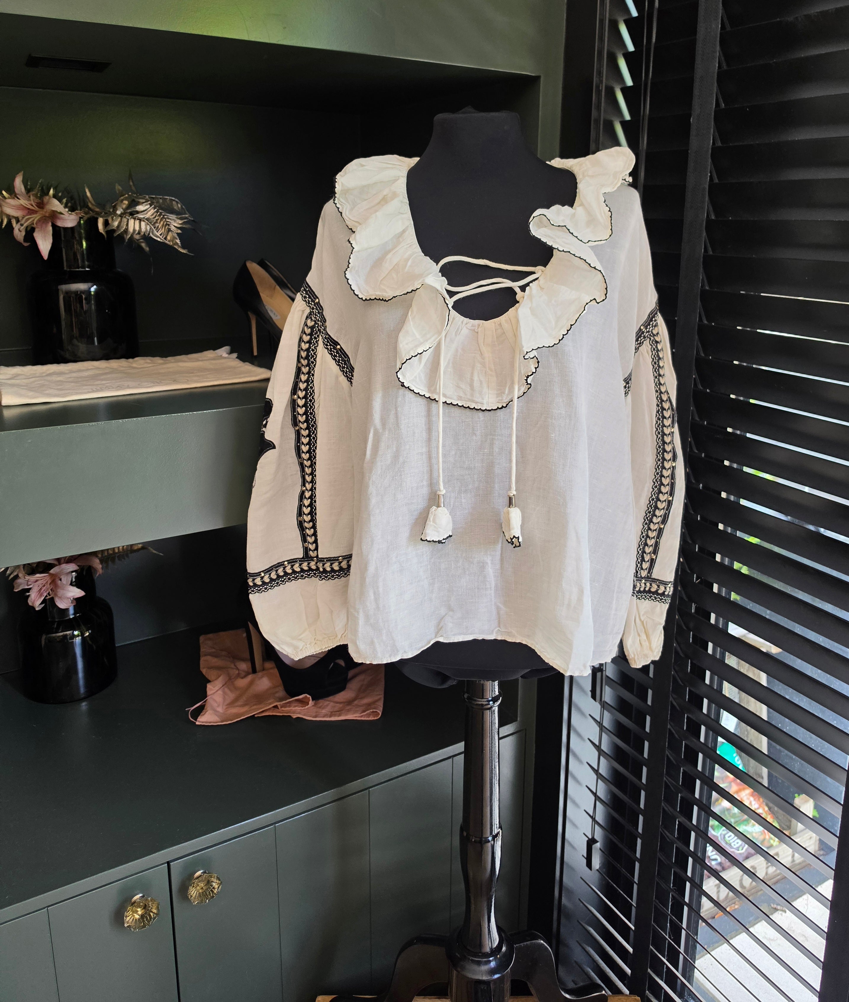Scarlett Poppies linnen mix top blouse Lovely Moments S 36 resortwear tweedehands dames designer