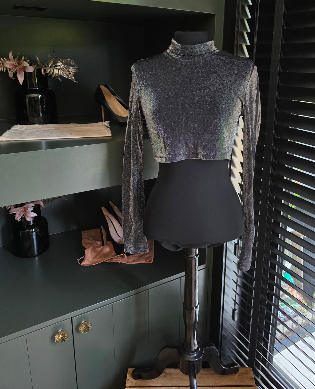 Rotate crop top metallic zwart zilver 40 L tweedehands dames designer