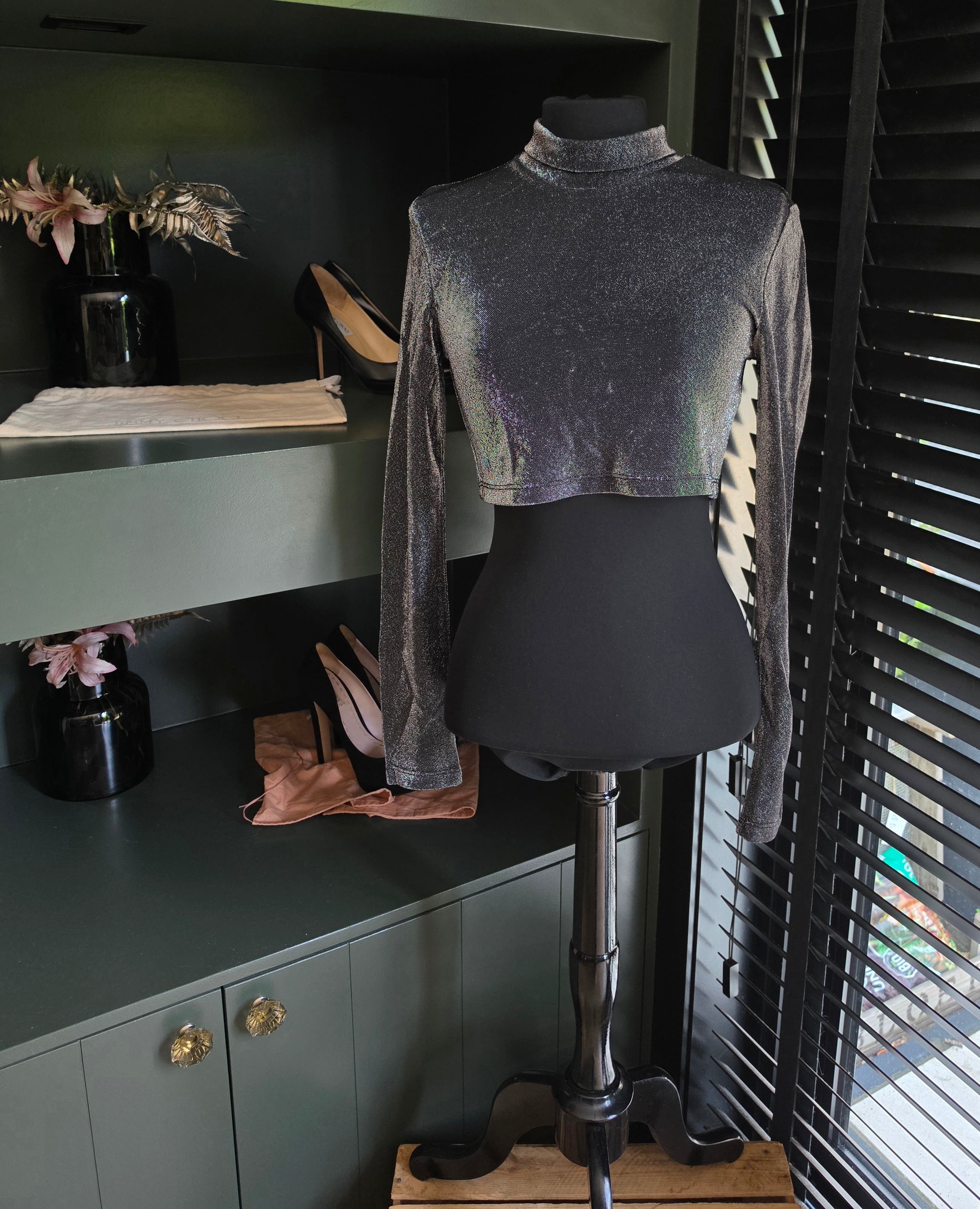 Rotate crop top metallic zwart zilver 40 L tweedehands dames designer