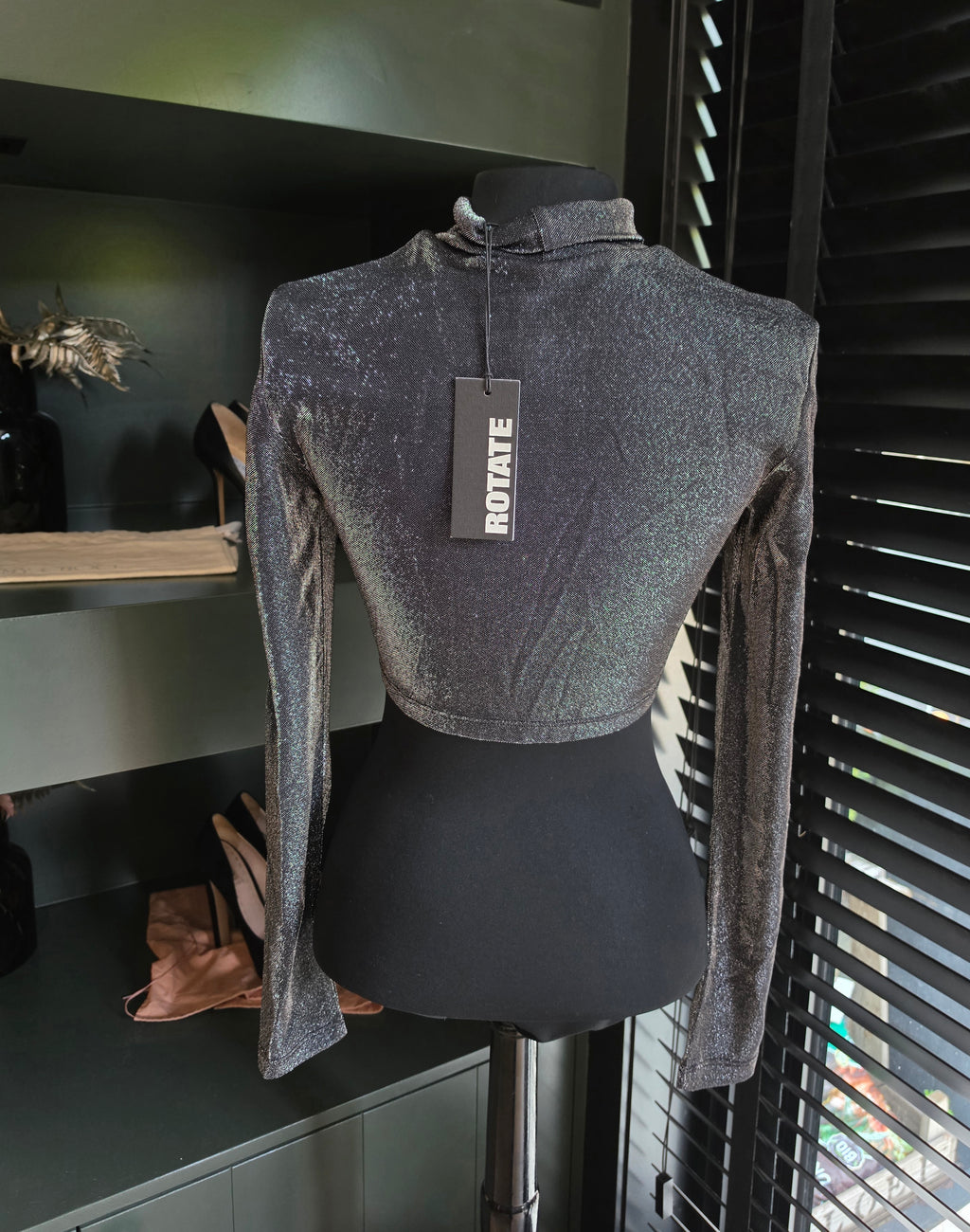 Rotate crop top metallic zwart zilver 40 L tweedehands dames designer