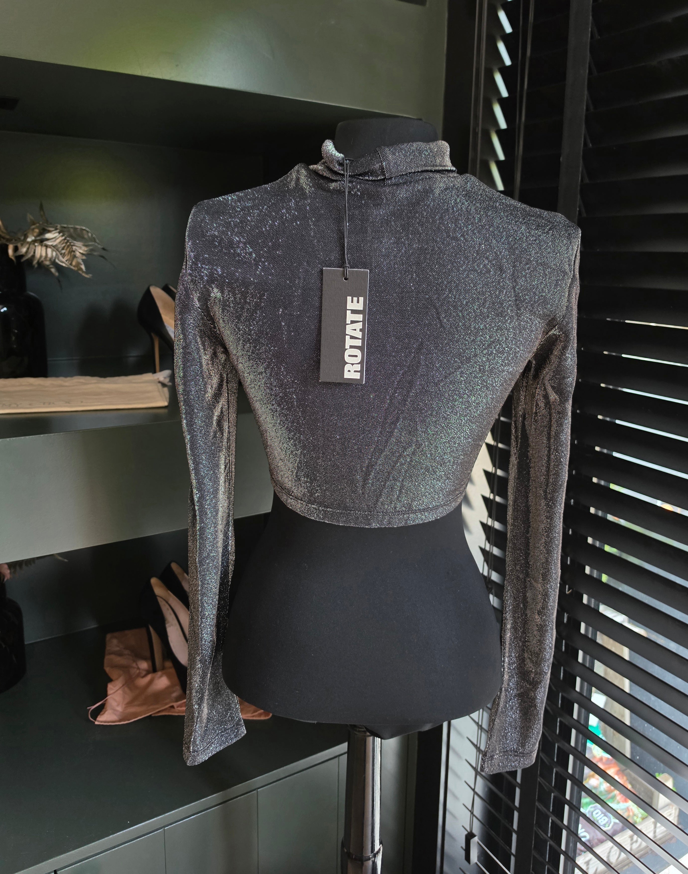 Rotate crop top metallic zwart zilver 40 L tweedehands dames designer
