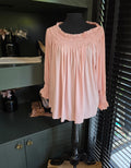 Norma Kamali off shoulder top roze L tweedehands designer dames