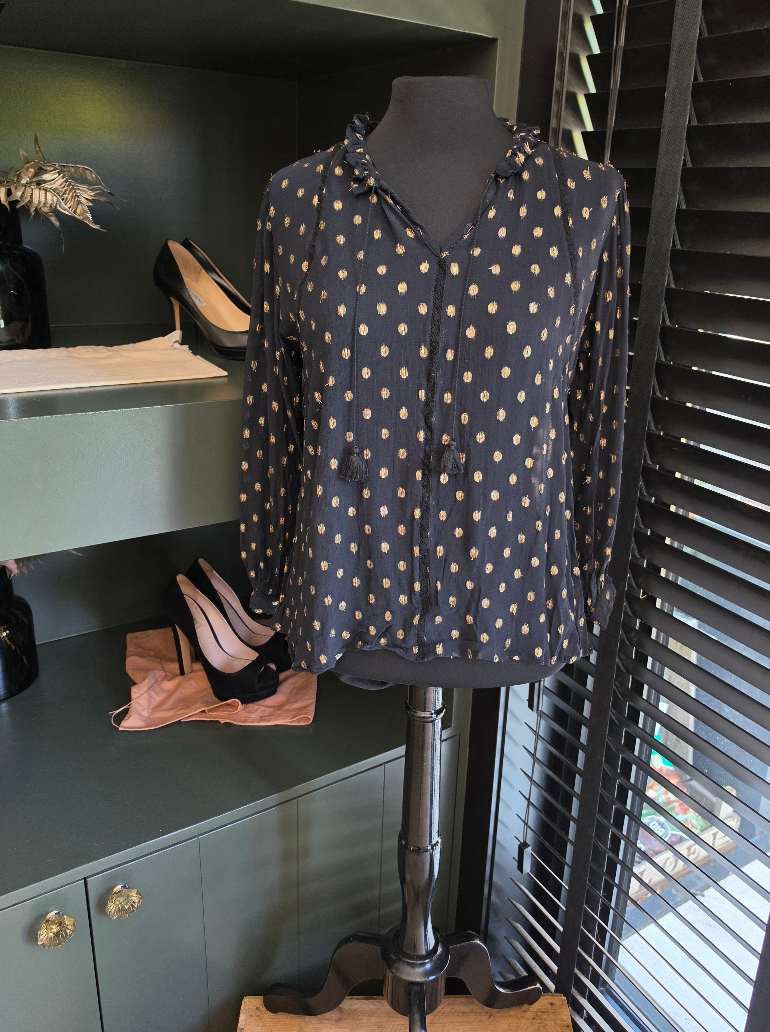 Maison Hotel vega blouse midnight blauw S 36 doorschijnend boho ibiza tweedehands dames designer