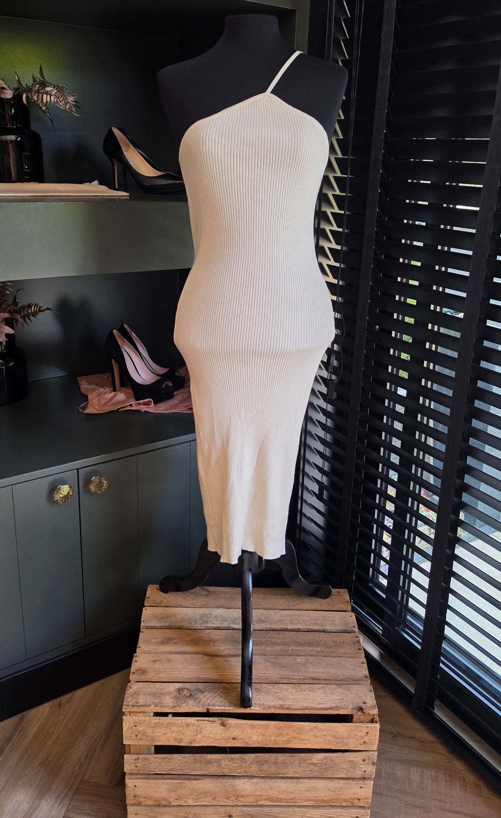 Guaja midi knit jurk one shoulder creme wit M tweedehands designer dames
