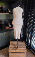 Guaja midi knit jurk one shoulder creme wit M tweedehands designer dames