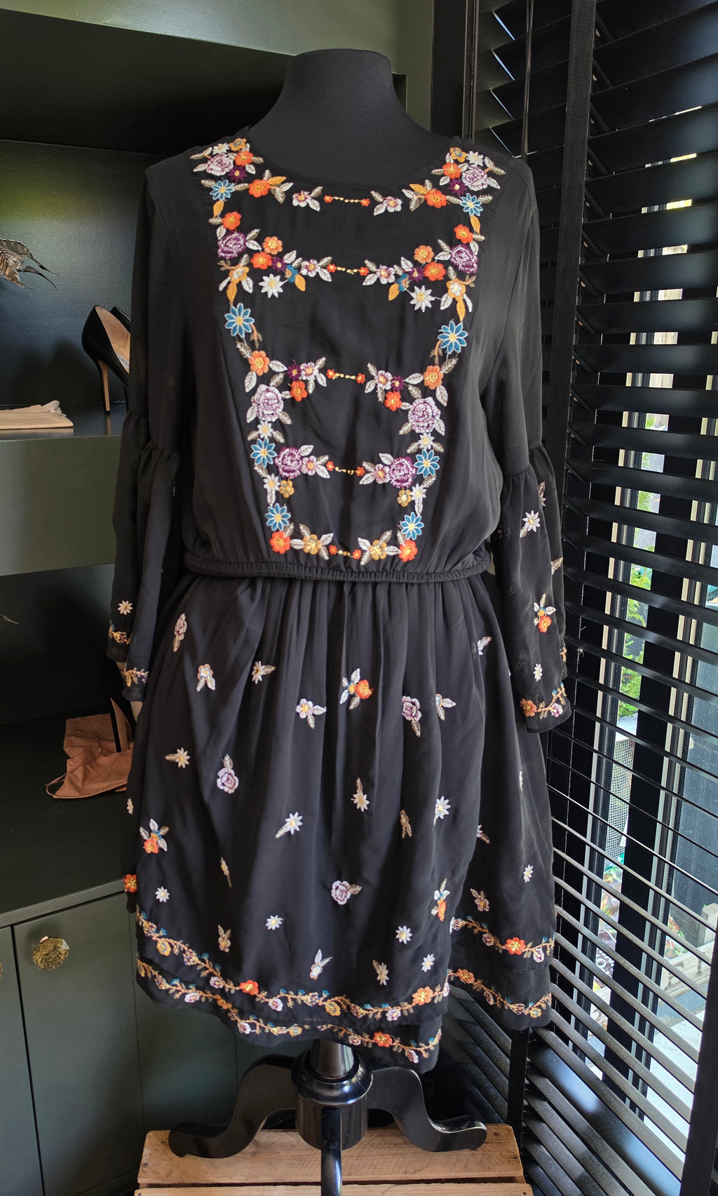 Maeve by Antropologie embroided jurk boho Anfisa uk12 tweedehands dames