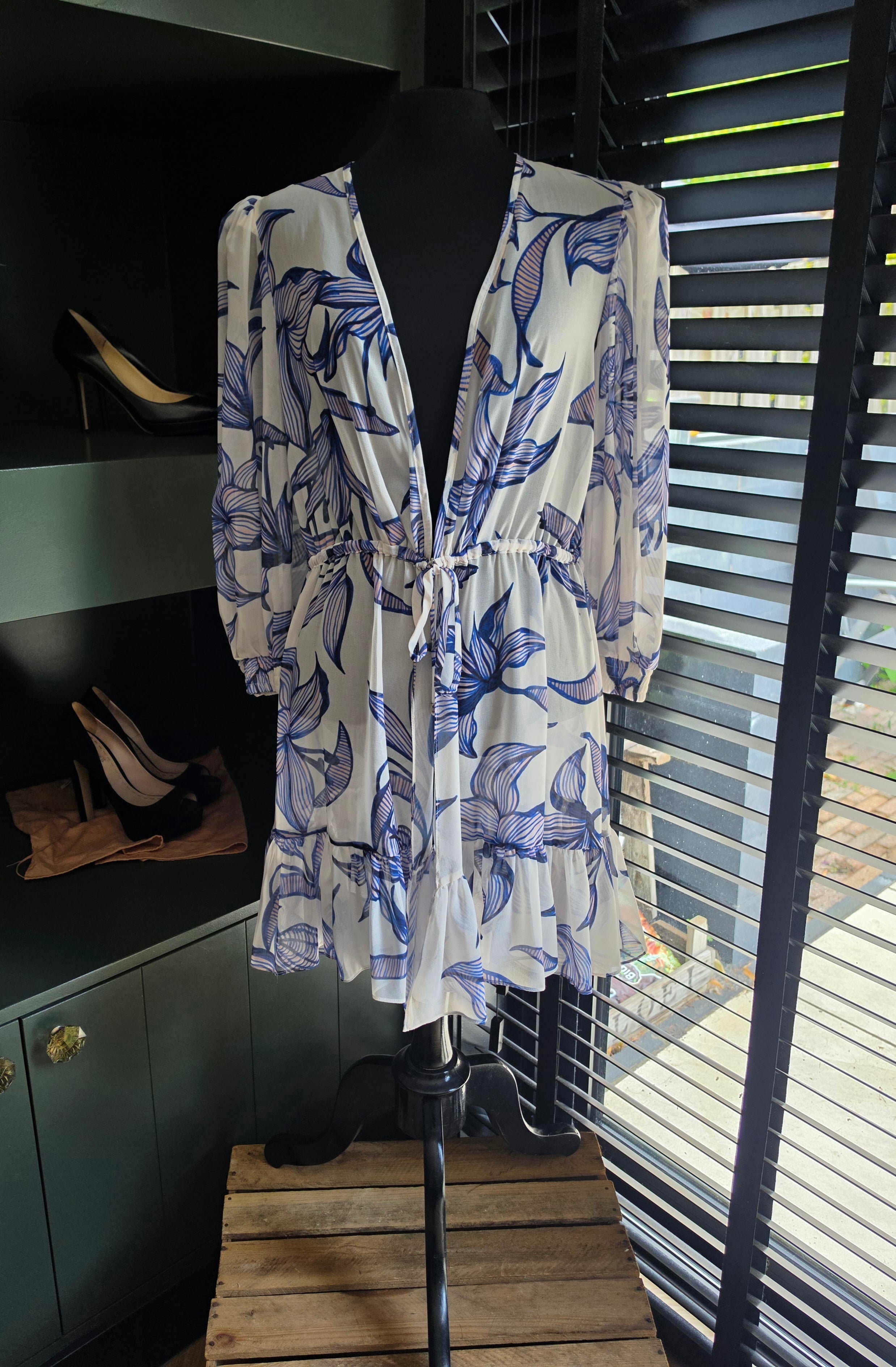 Patbo cover up resortwear beach jurk Targazer wit blauw M 38 tweedehands dames