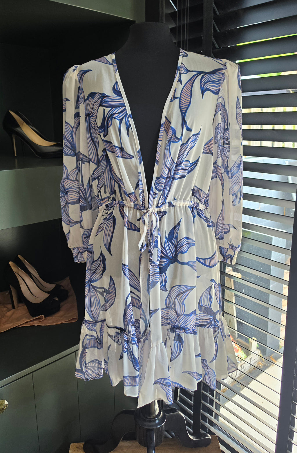 Patbo cover up resortwear beach jurk Targazer wit blauw M 38 tweedehands dames