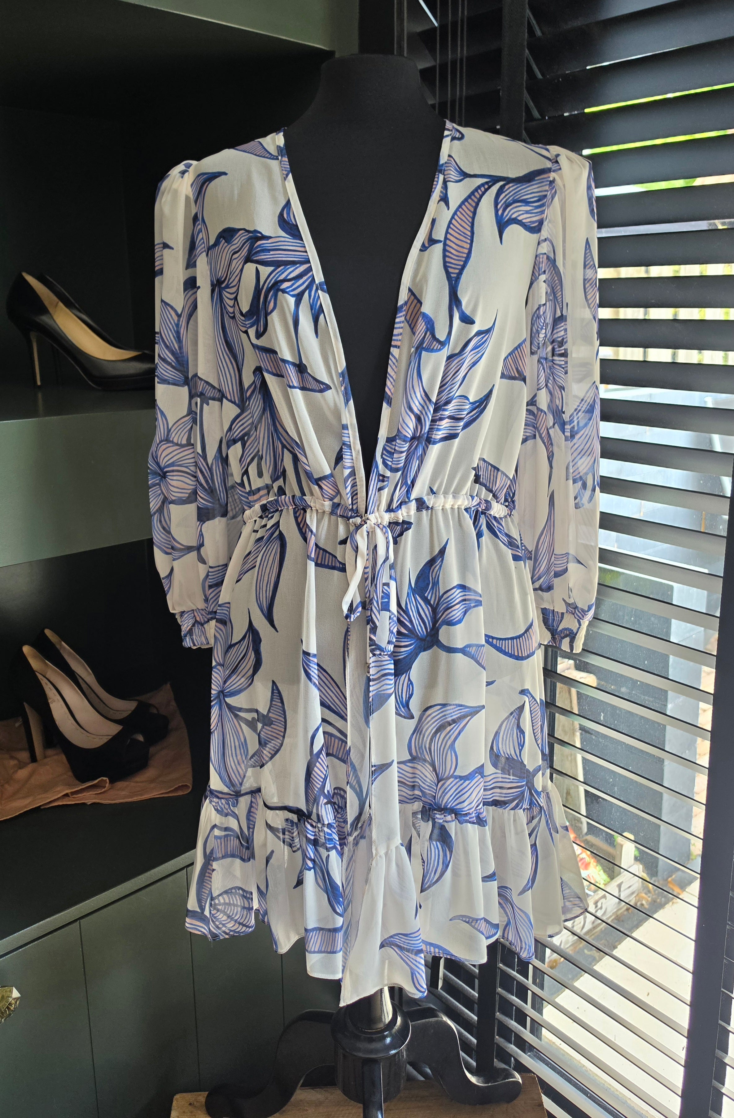 Patbo cover up resortwear beach jurk Targazer wit blauw M 38 tweedehands dames