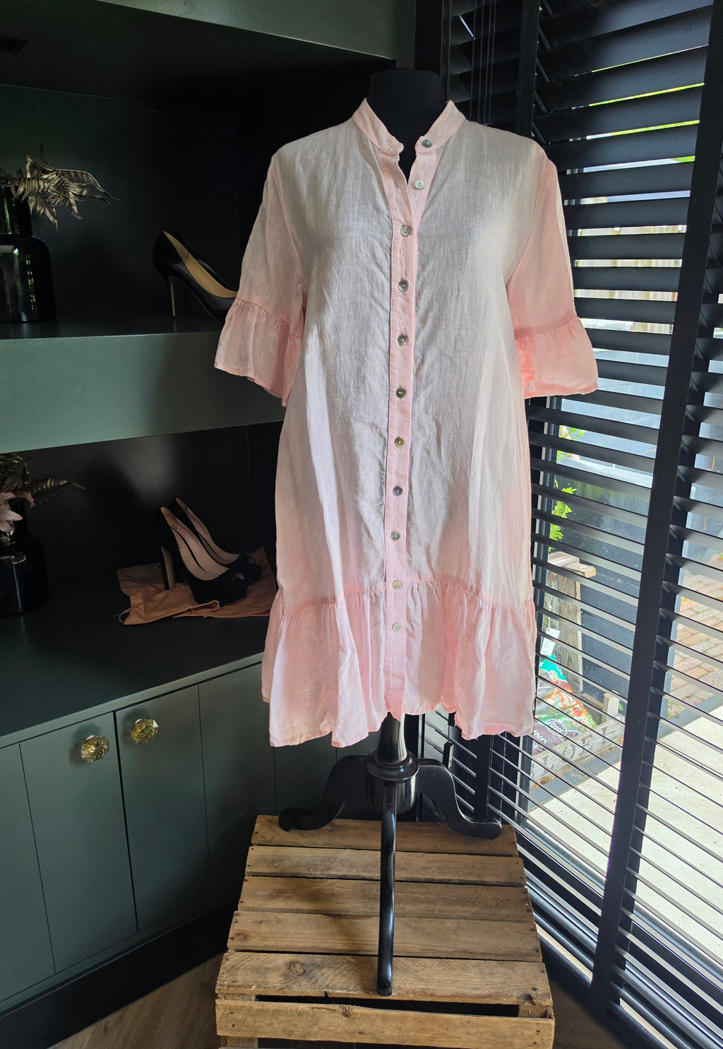 Apoella resortwear linnen jurk roze one size tweedehands dames