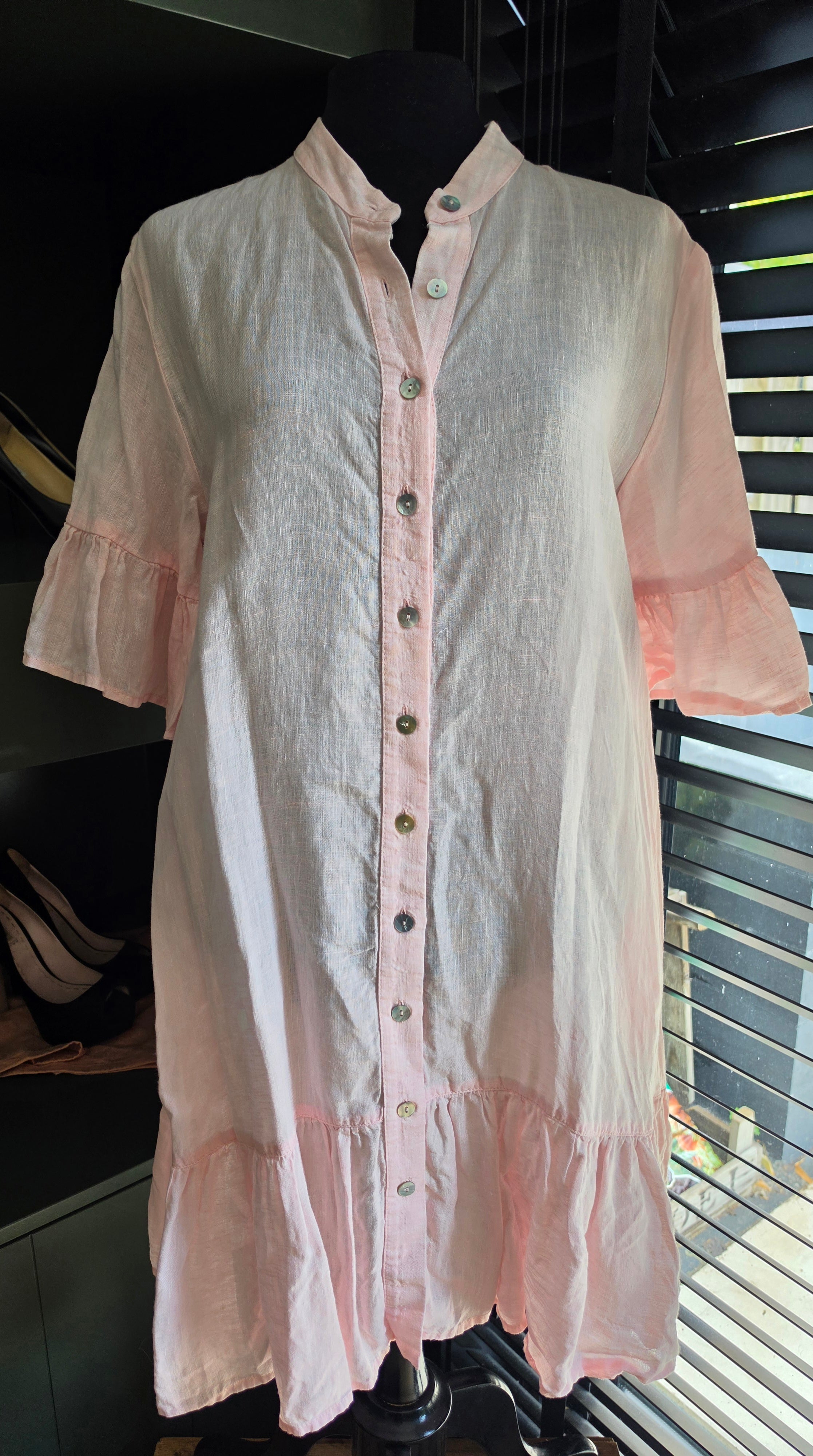 Apoella resortwear linnen jurk roze one size tweedehands dames