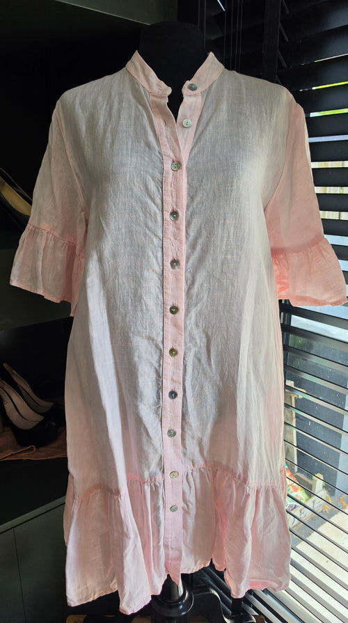 Apoella resortwear linnen jurk roze one size tweedehands dames