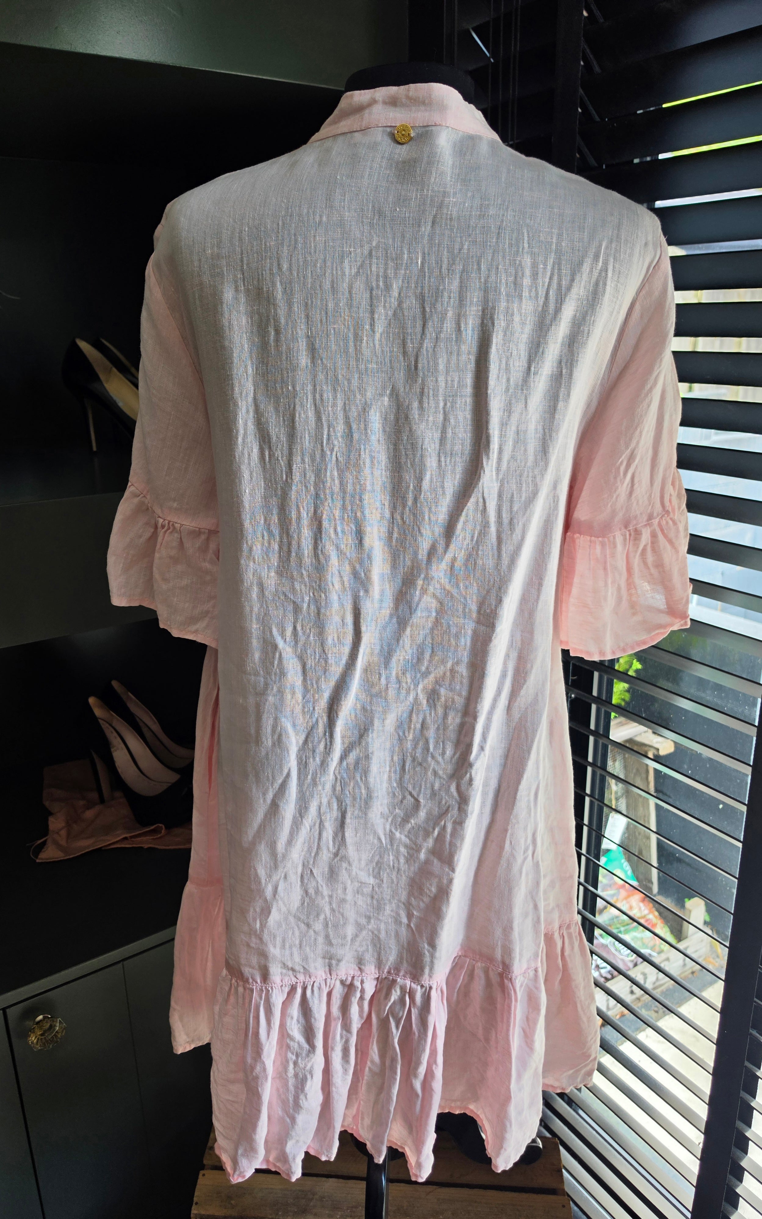 Apoella resortwear linnen jurk roze one size tweedehands dames
