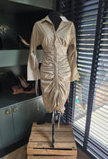 L'academie korte jurk beige khaki xxs tweedehands dames designer