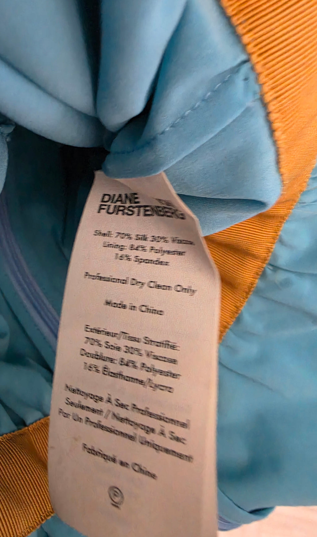 Diane von Furstenberg zijde midi jurk blauw oranje S tweedehands designer dames