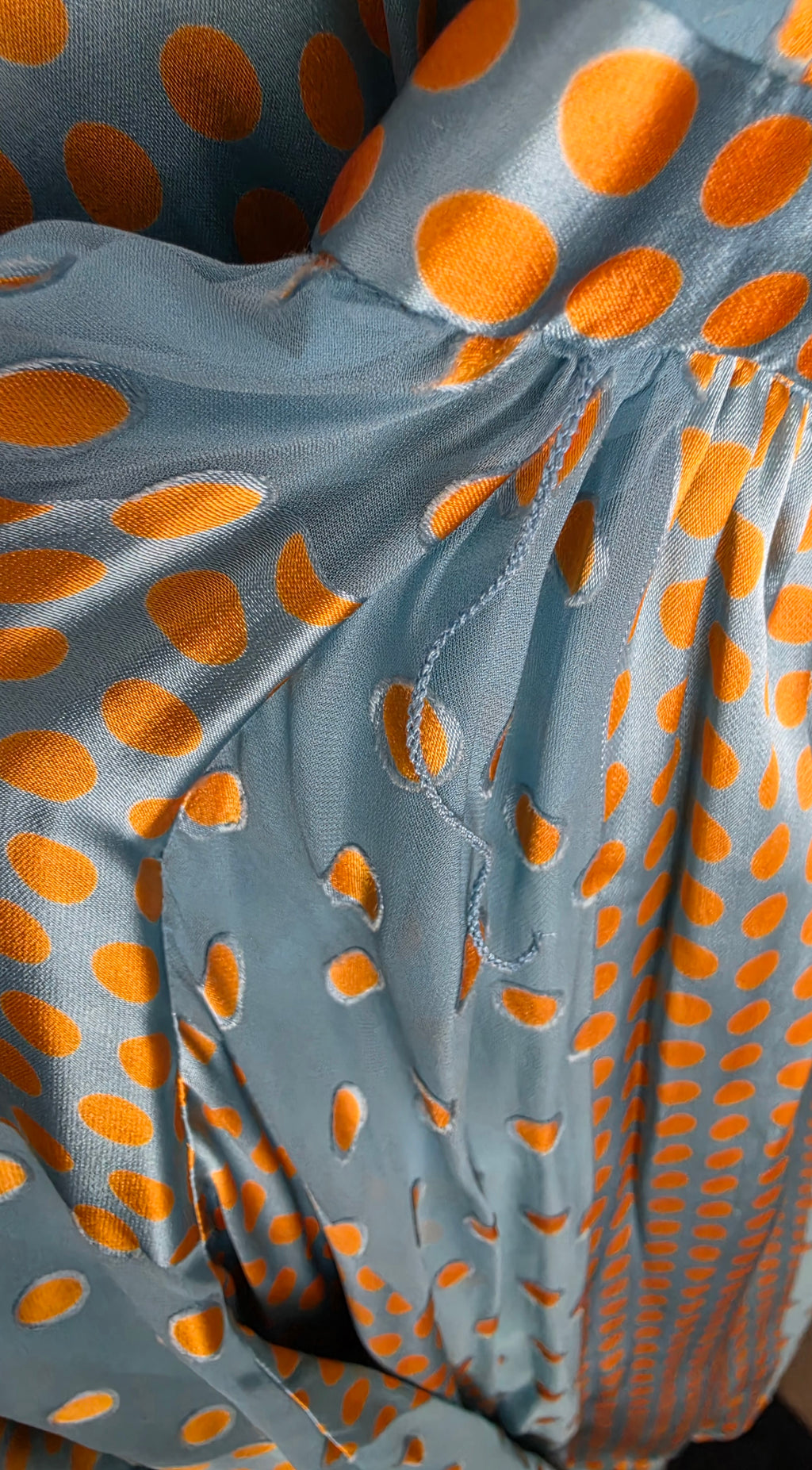 Diane von Furstenberg zijde midi jurk blauw oranje S tweedehands designer dames