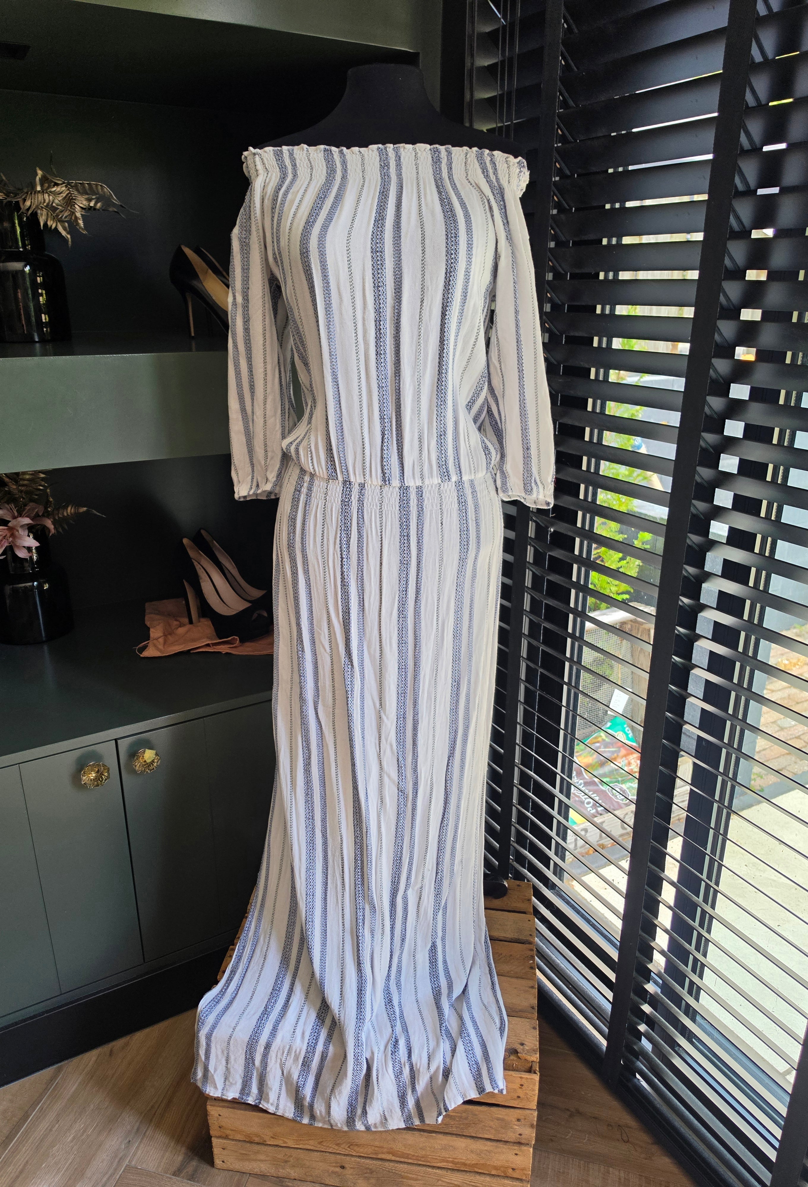 Melissa Odabash off shoulder jurk wit blauw one size tweedehands dames