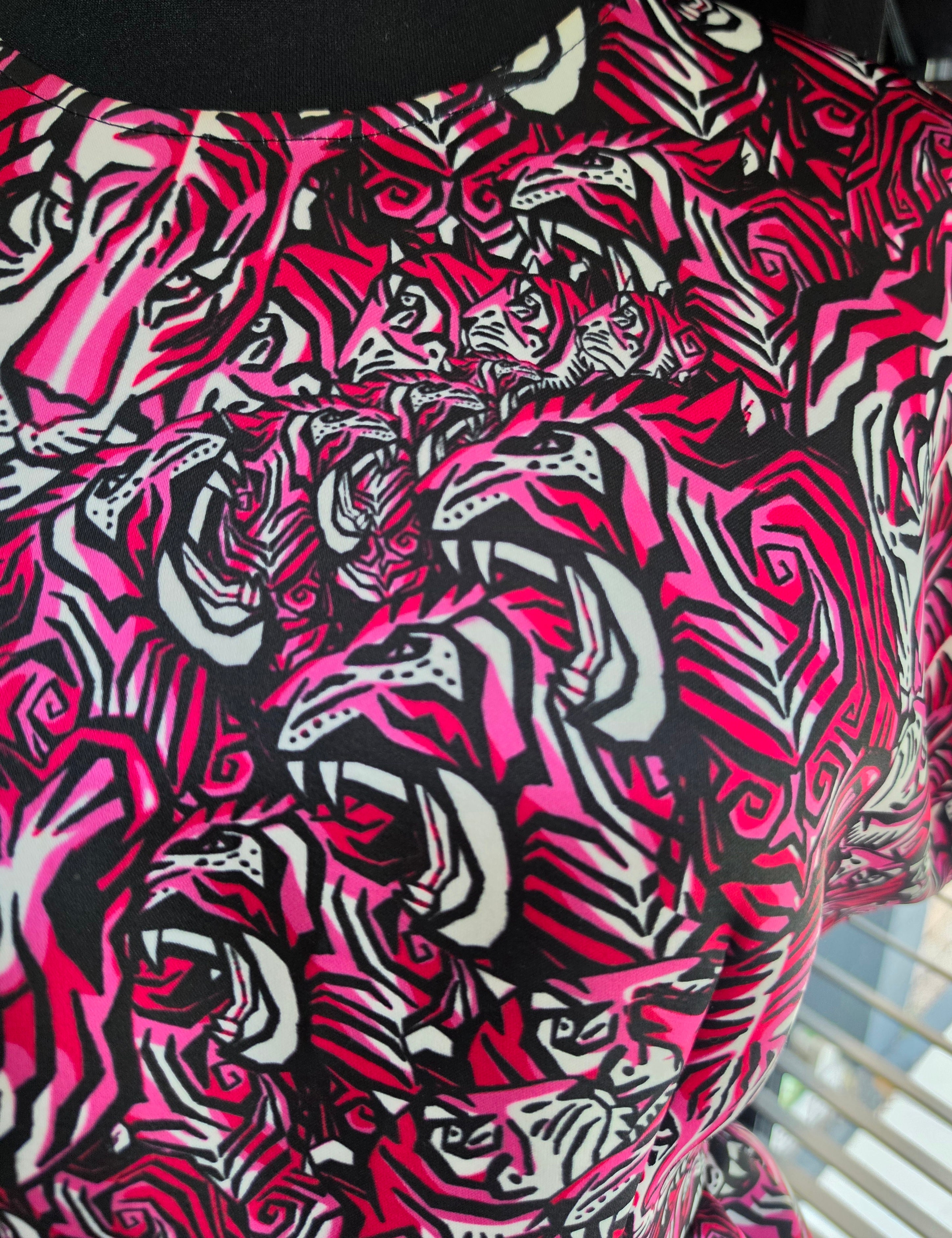 Just Cavalli mini jurk tijger roze zwart IT40 S36 tweedehands dames designer