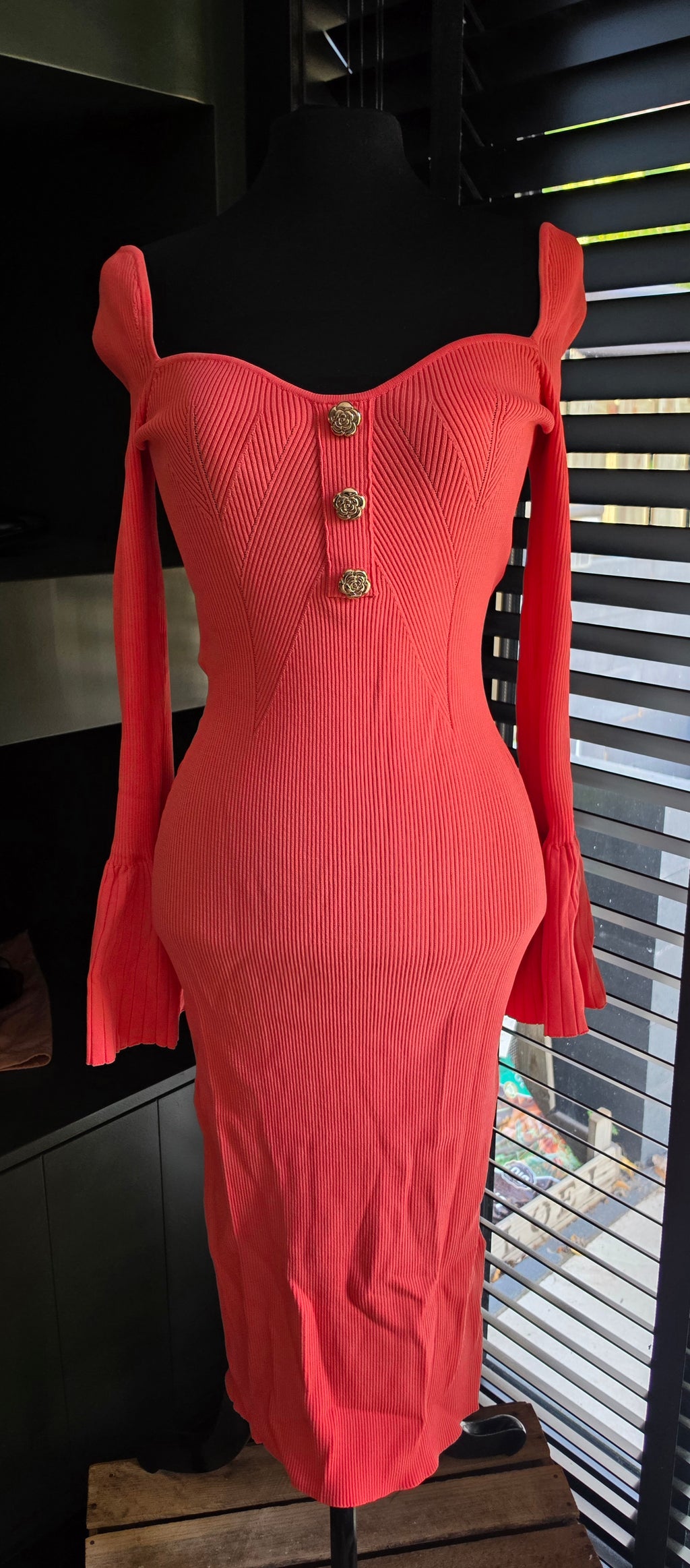 Blugirl Blumarine midi rib jurk bodycon roze L tweedehands dames designer
