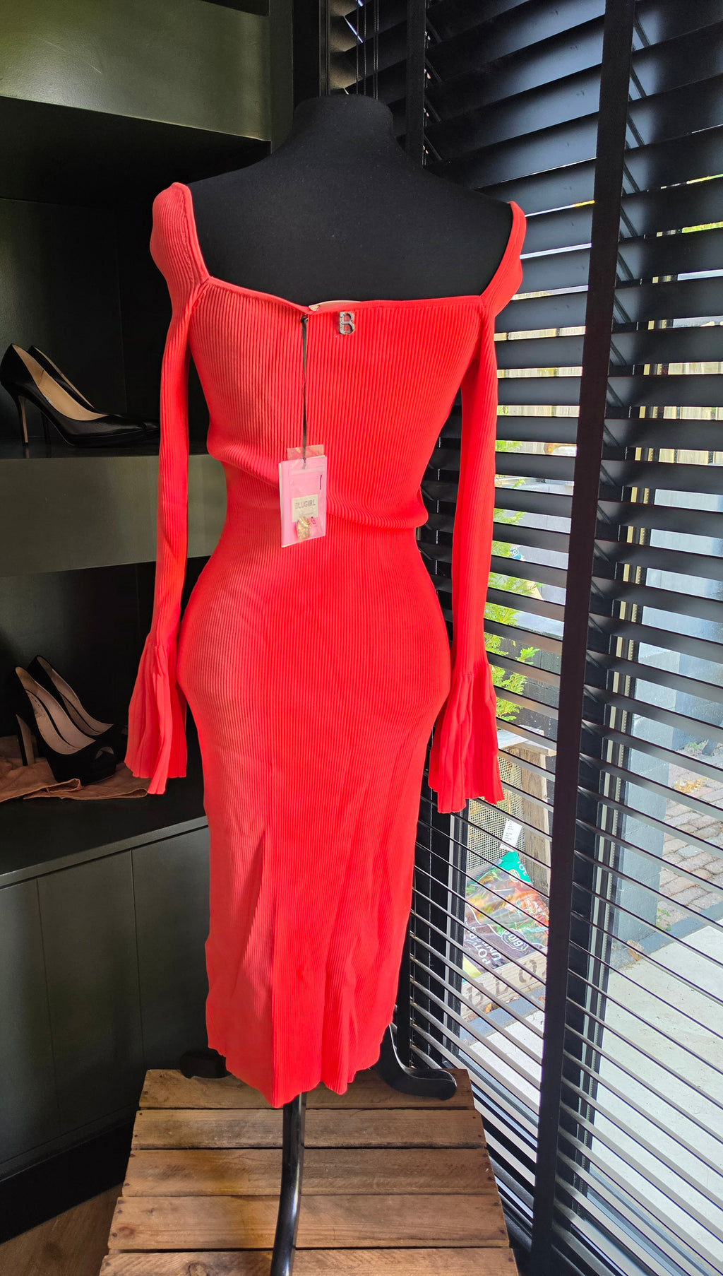 Blugirl Blumarine midi rib jurk bodycon roze L tweedehands dames designer