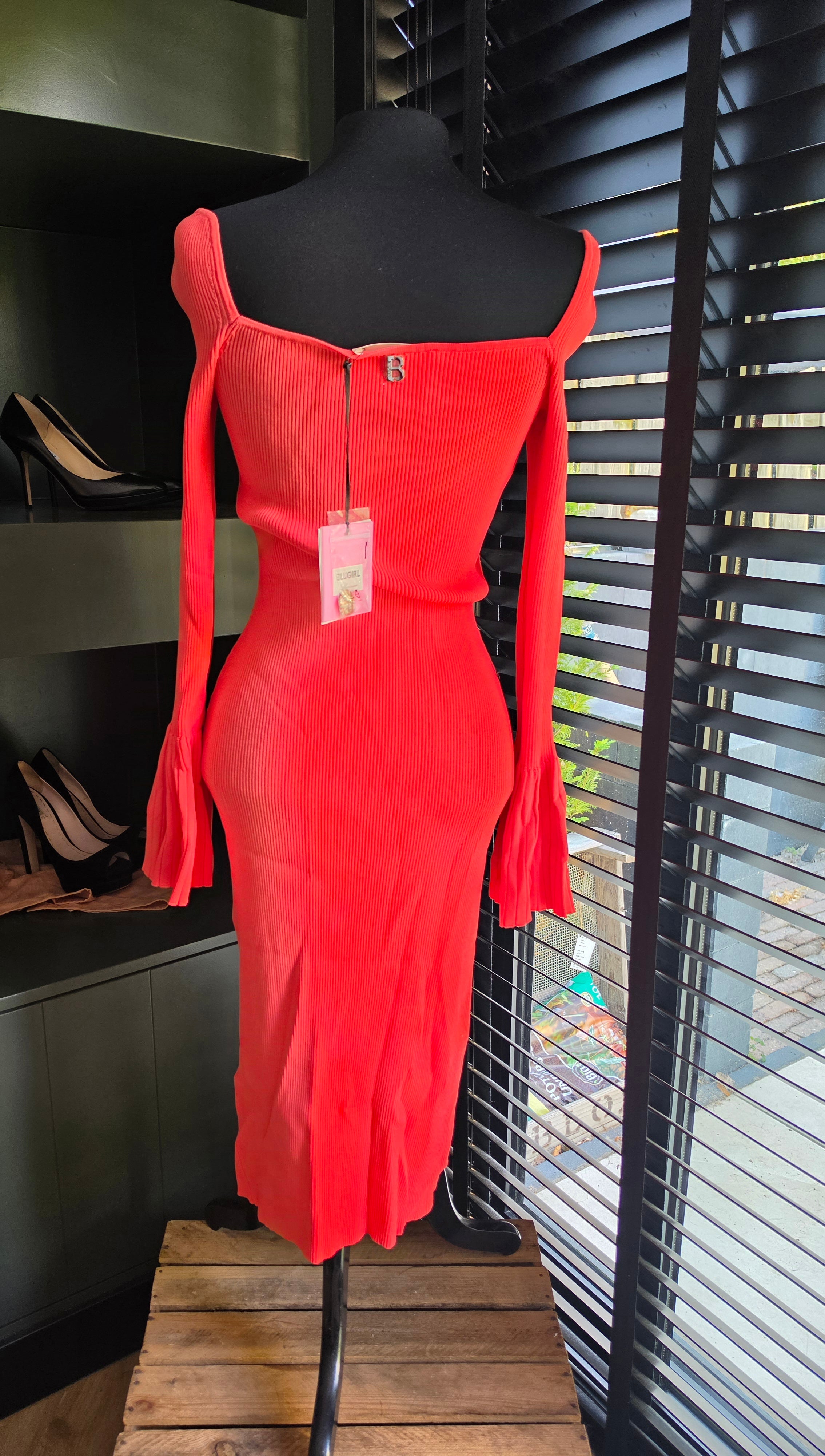 Blugirl Blumarine midi rib jurk bodycon roze L tweedehands dames designer
