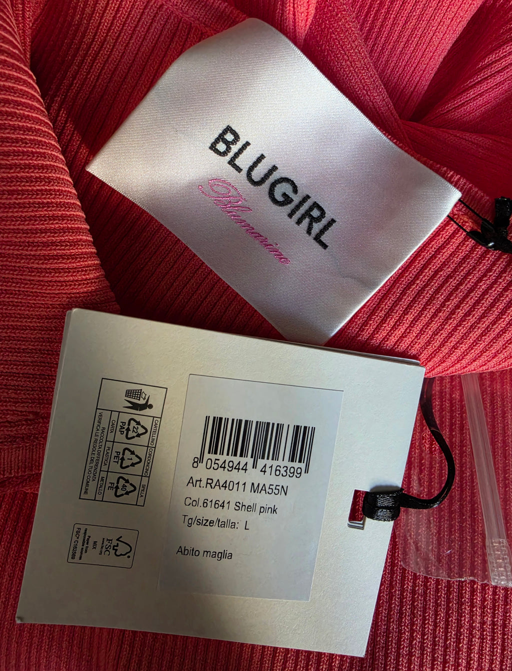 Blugirl Blumarine midi rib jurk bodycon roze L tweedehands dames designer