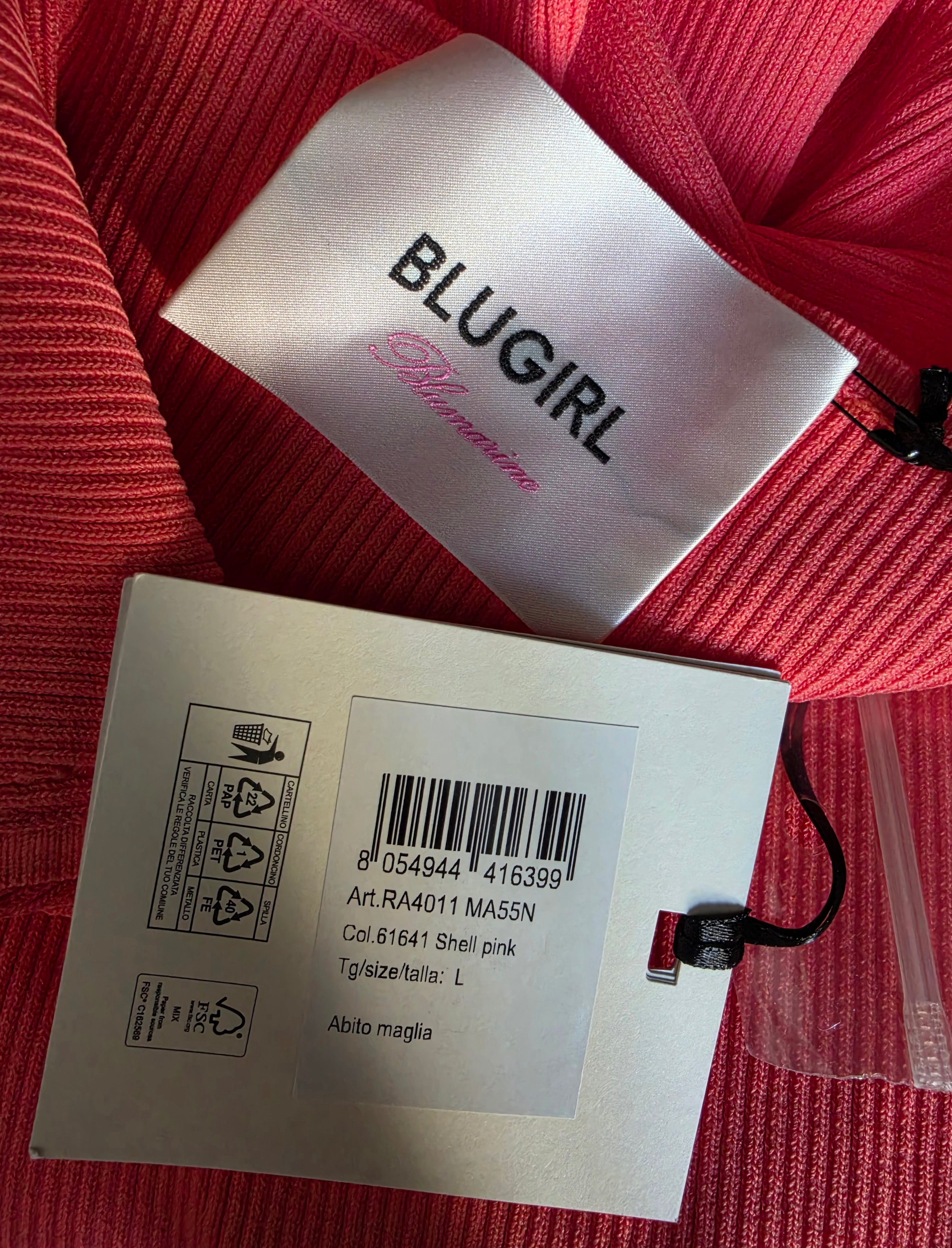 Blugirl Blumarine midi rib jurk bodycon roze L tweedehands dames designer