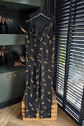 The Kooples mouwloze ruches dames jumpsuit zwart bloemen zijde designer tweedehands  enkellengte