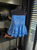 Munthe kanten peplum top blauw 42 xl tweedehands dames kleding