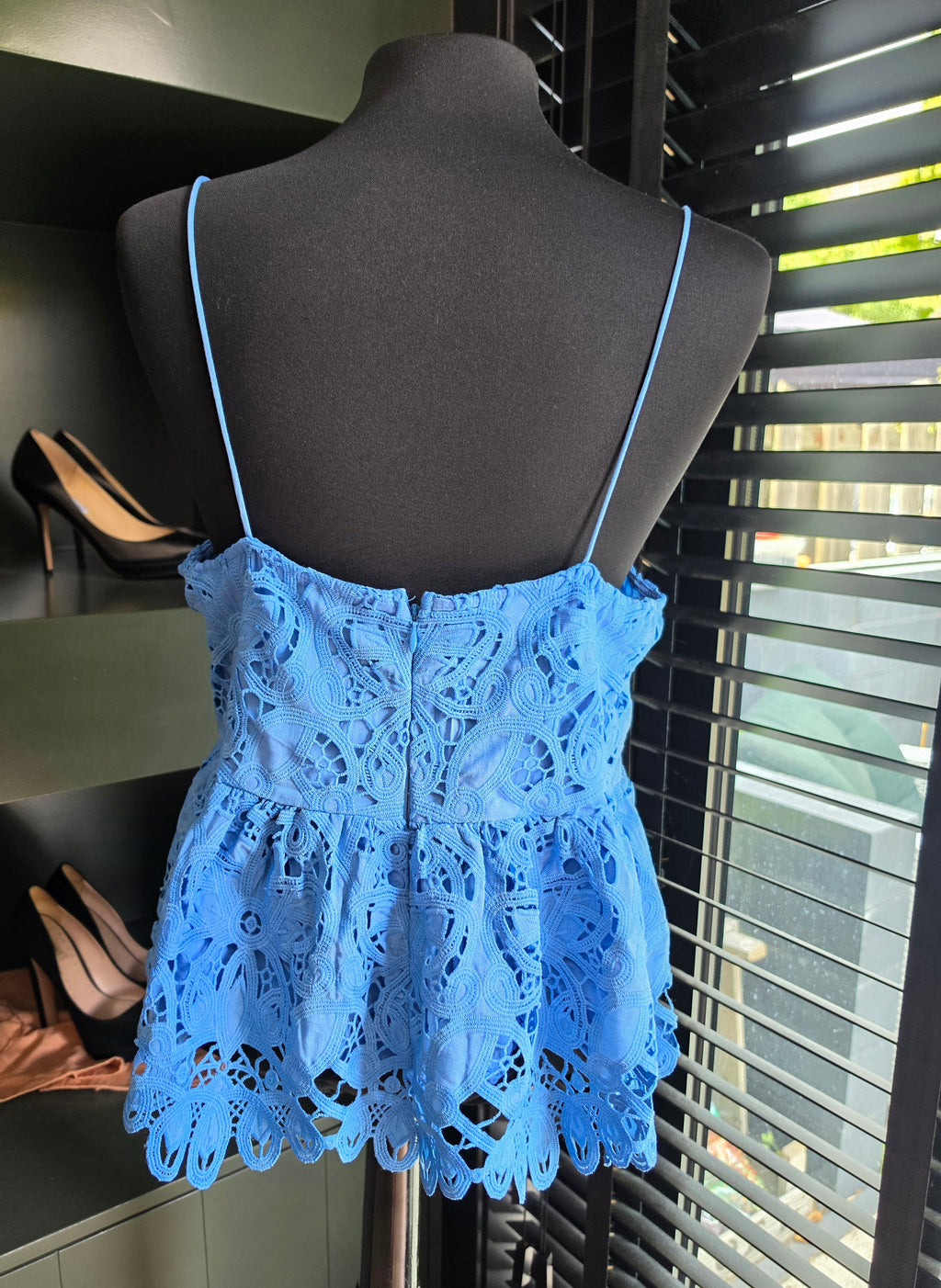 Munthe kanten peplum top blauw 42 xl tweedehands dames kleding