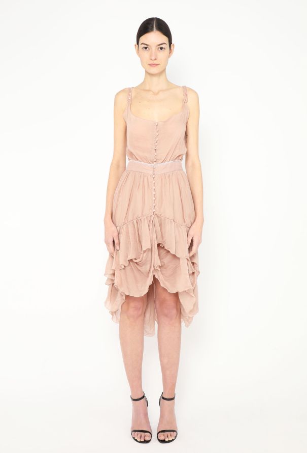 Stella Mccartney catwalk jurk groen chiffon voilant 38 M tweedehands designer dames