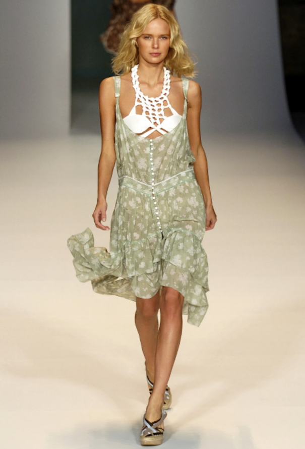 Stella Mccartney catwalk jurk groen chiffon voilant 38 M tweedehands designer dames