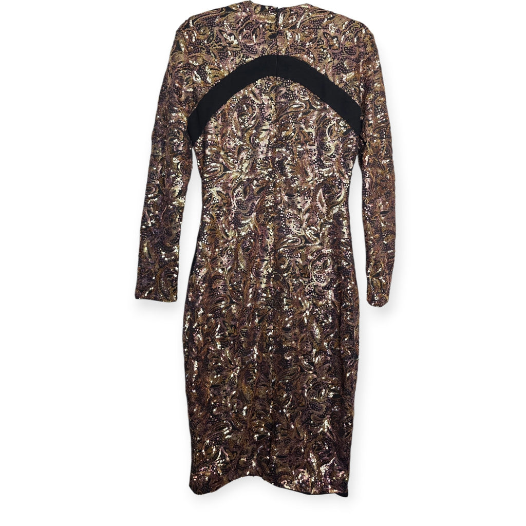 Just Cavalli bronze paisley pailletten midi jurk M 38 met split tweedehands dames designer