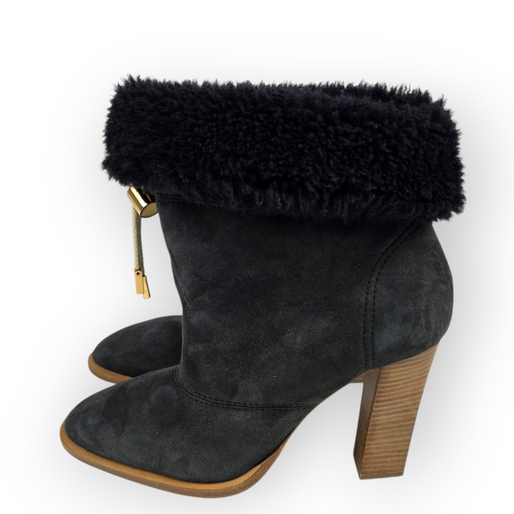 Chloe enkellaarzen antraciet grijs 40.5 suede wol leer tweedehands dames designer