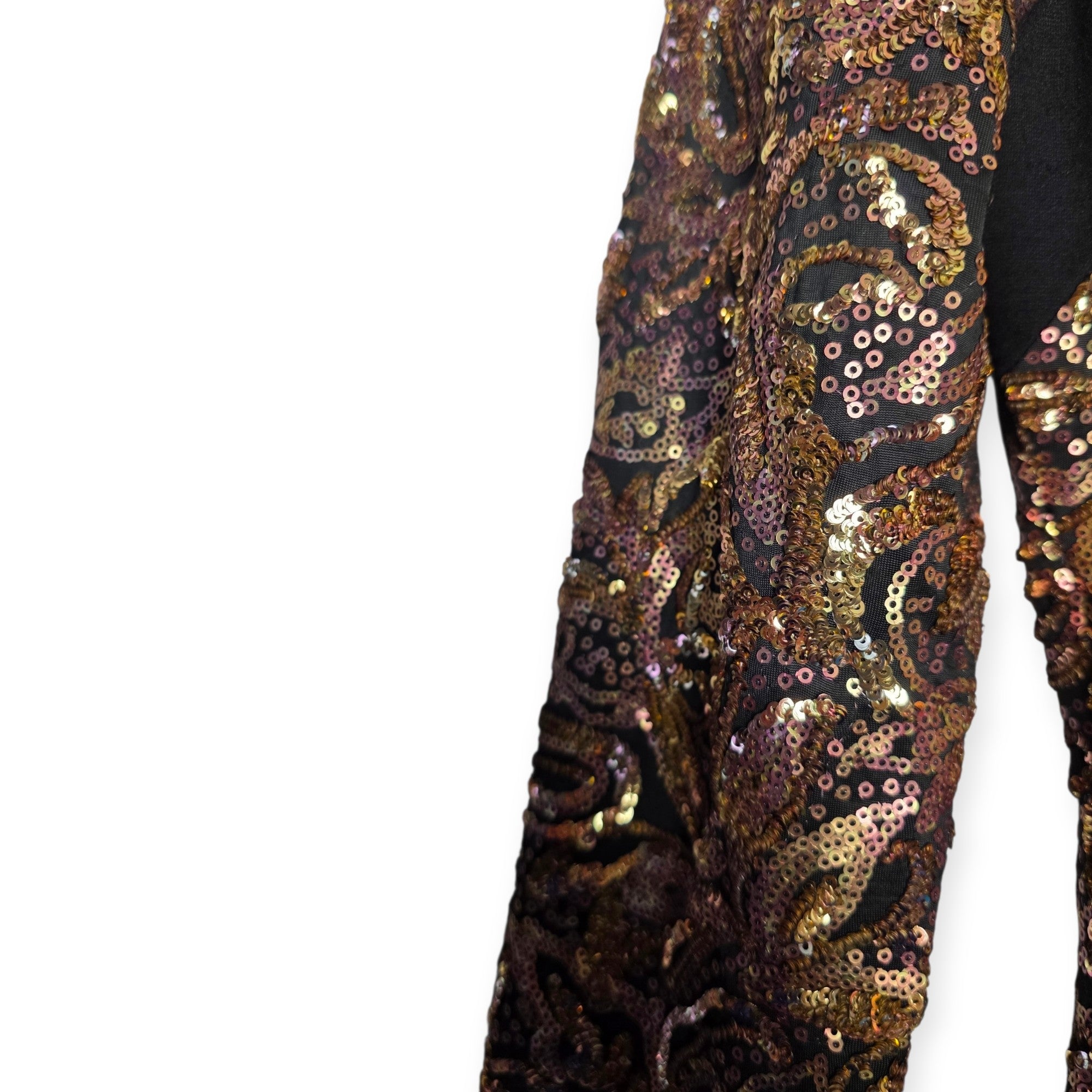 Just Cavalli bronze paisley pailletten midi jurk M 38 met split tweedehands dames designer