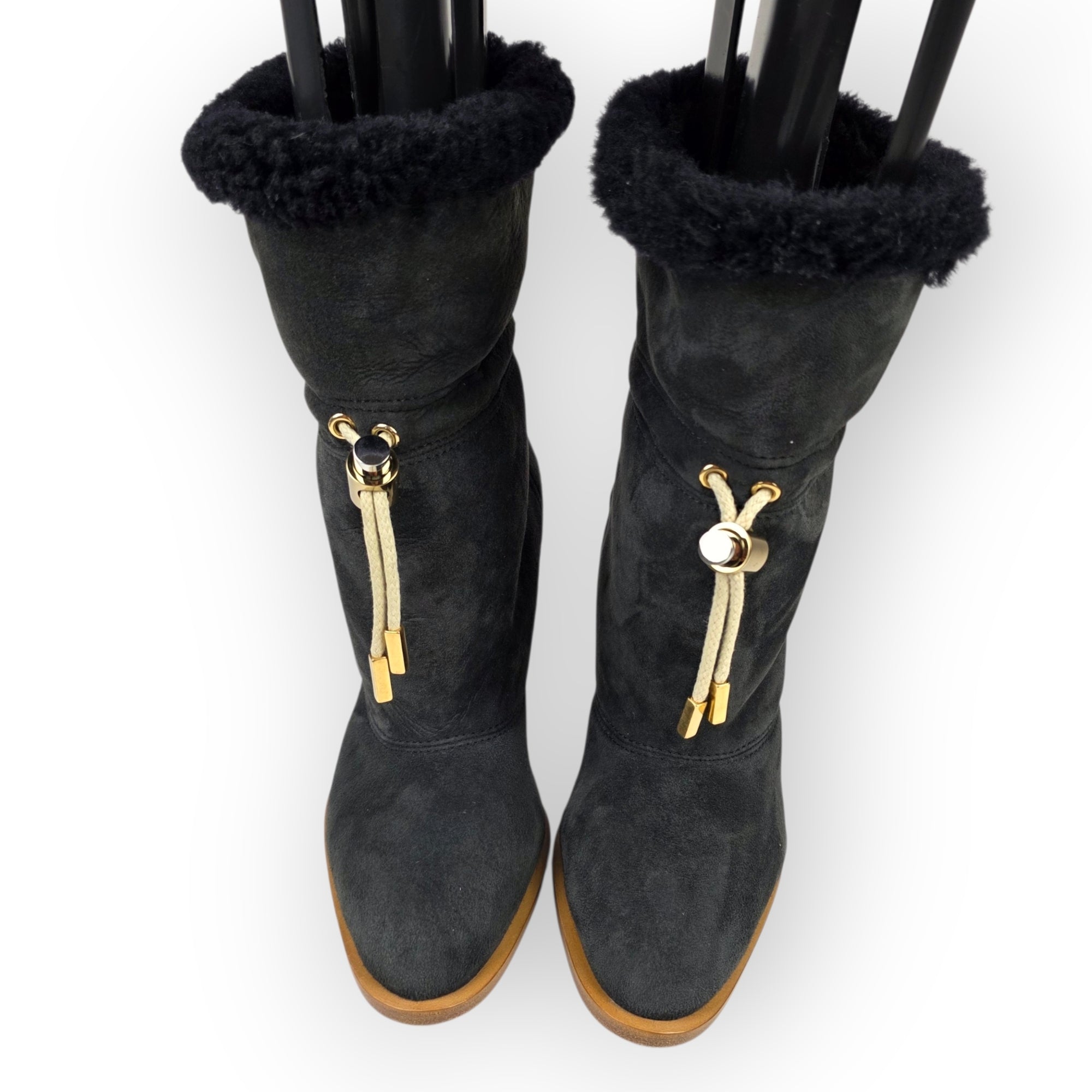 Chloe enkellaarzen antraciet grijs 40.5 suede wol leer tweedehands dames designer