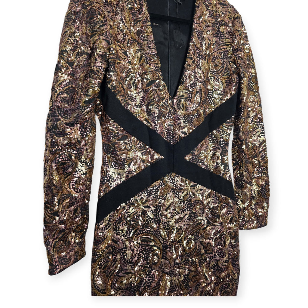 Just Cavalli bronze paisley pailletten midi jurk M 38 met split tweedehands dames designer