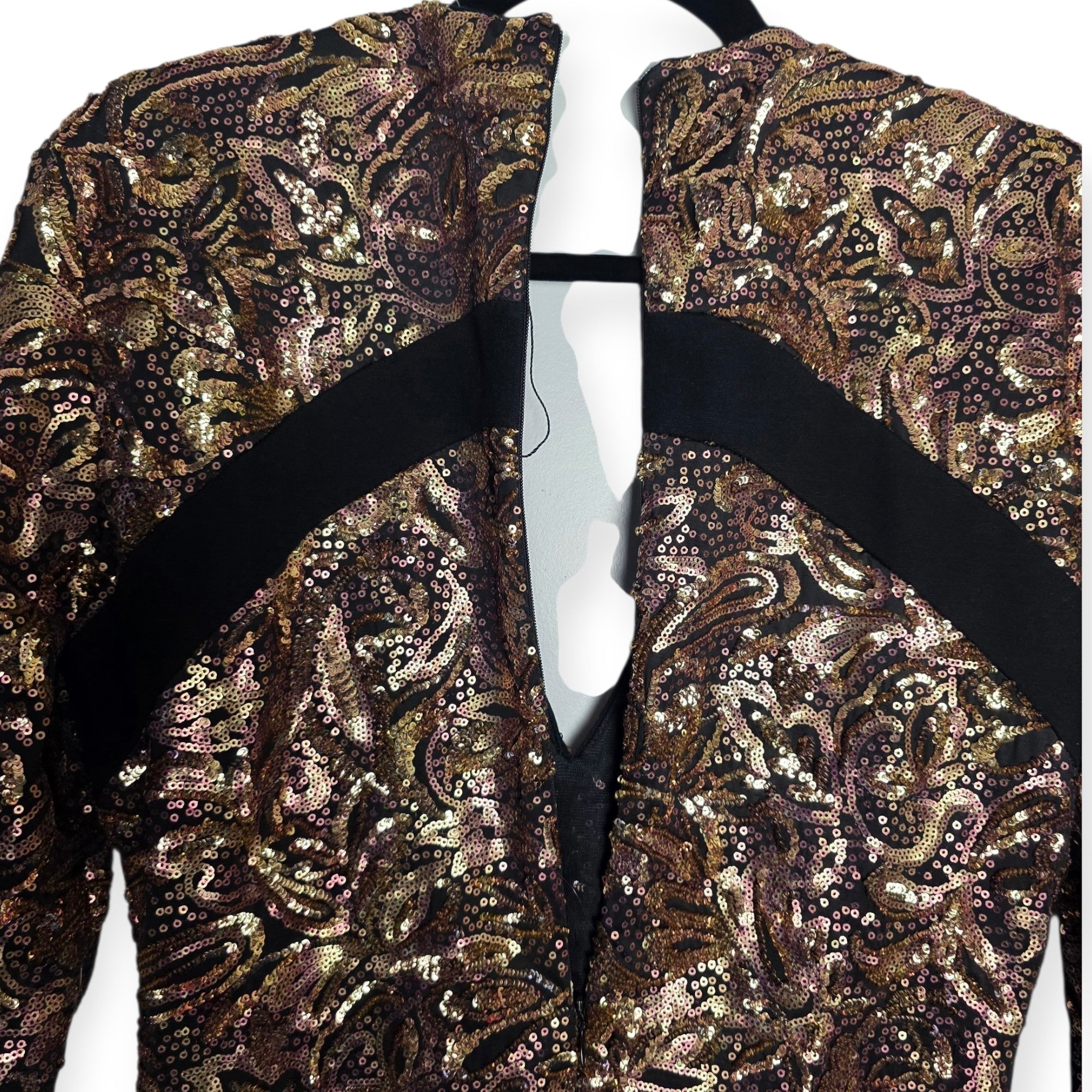 Just Cavalli bronze paisley pailletten midi jurk M 38 met split tweedehands dames designer