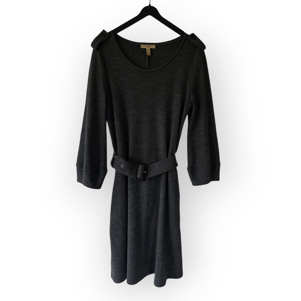 Burberry korte klassieke jurk grijs wol IT38 34 xs tweedehands dames designer